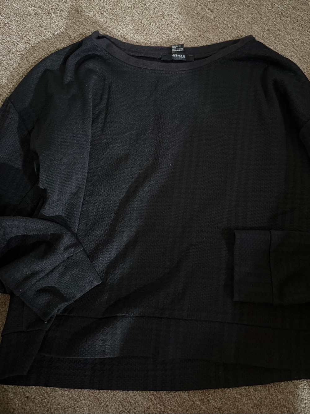 Forever Black Lightweight Long-Sleeve Crewneck Sweatshirt